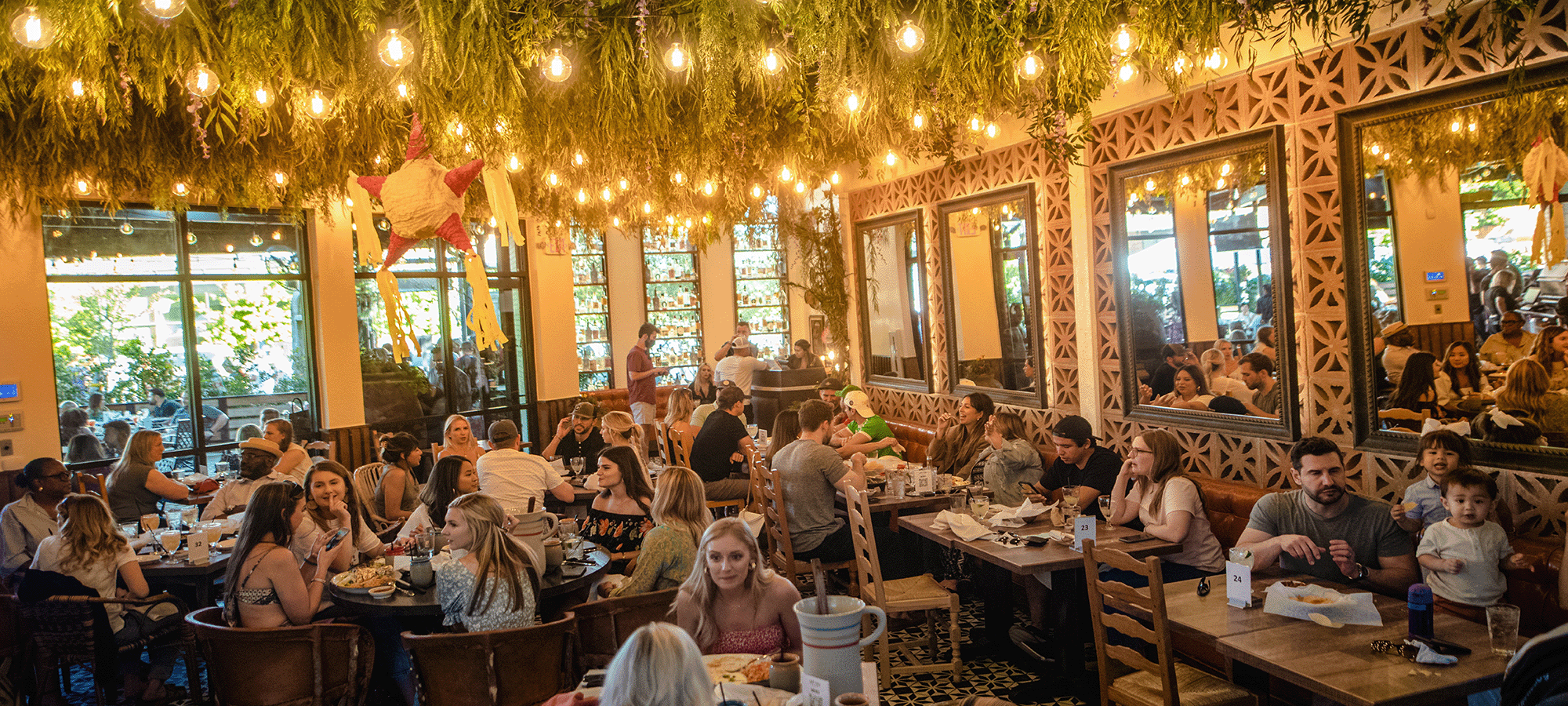 Joe Leo's dining room full of customers celebrating on Cinco de Mayo.